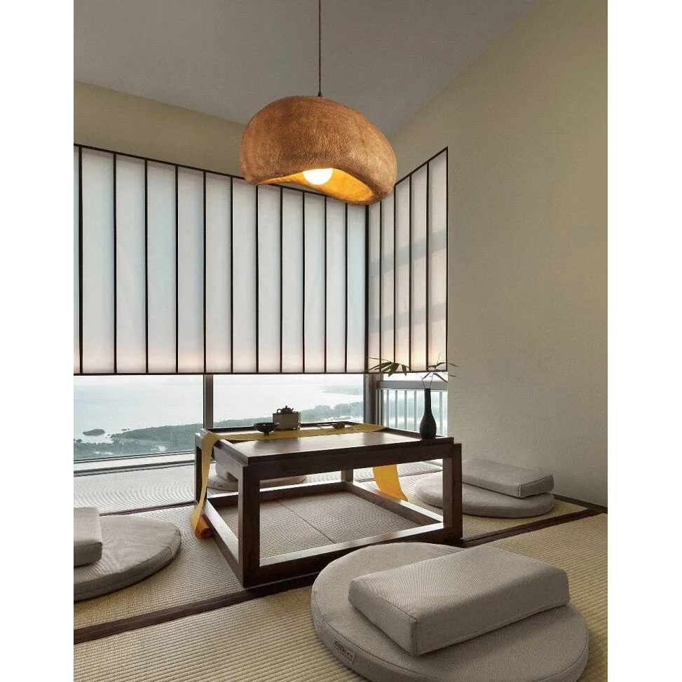 Japandi Brown Ceramic Pendant Lamp for Living Room Kitchen Bedroom | Minimalist Hanging