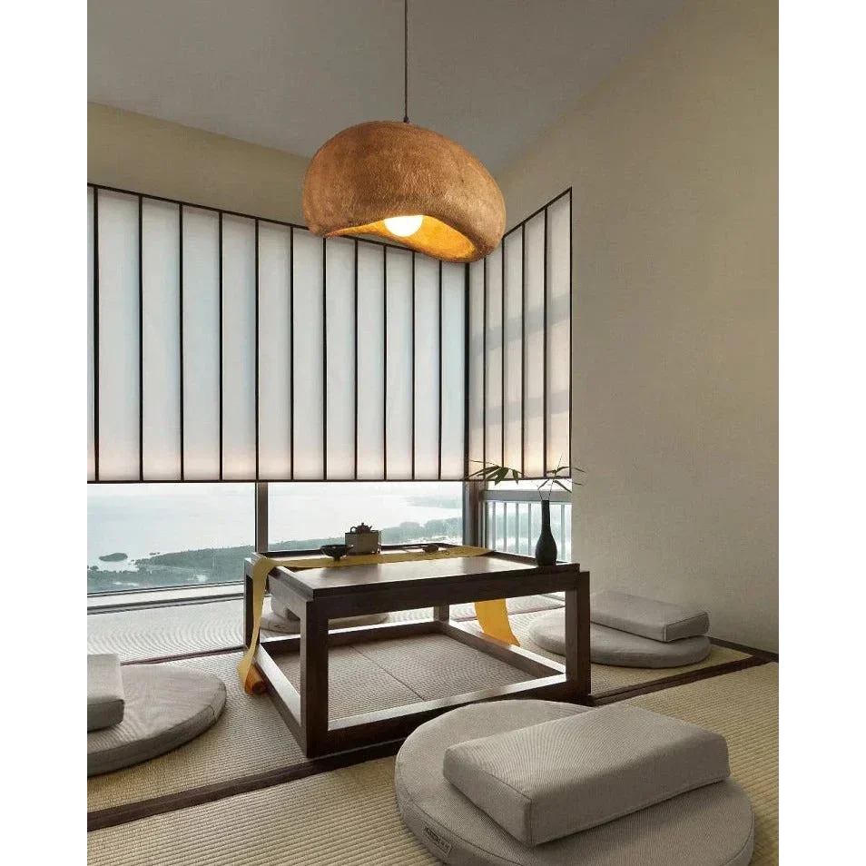 Japandi Brown Ceramic Pendant Lamp for Living Room Kitchen Bedroom | Minimalist Hanging