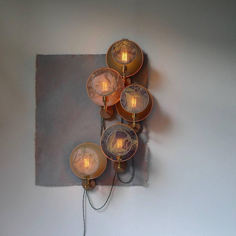 Luxury Copper and Wood Floor Lamp with Cloth Shade - Wall Sconces