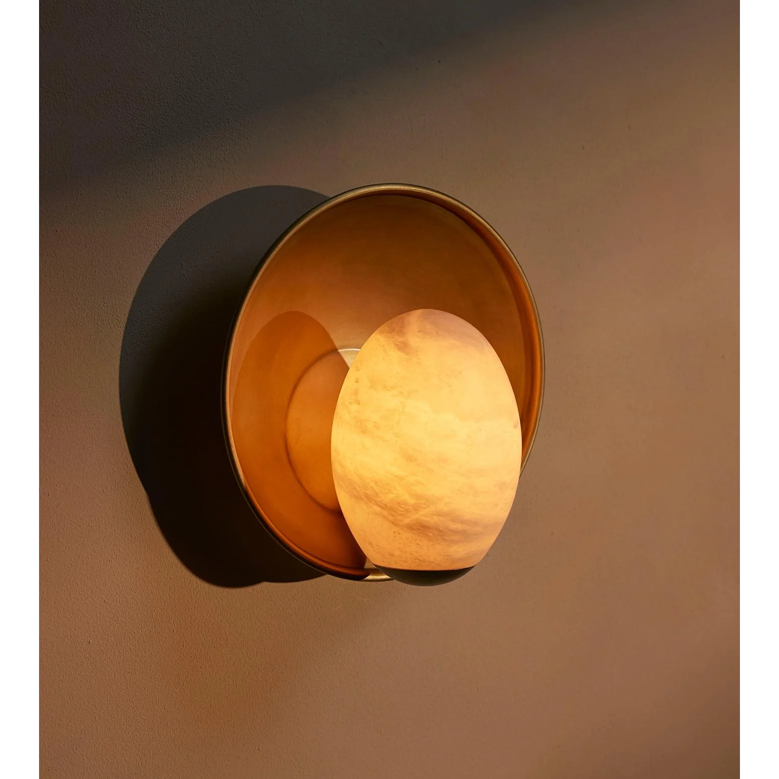 Alabaster Wall Sconce – Solid Brass Backplate Hand Carved Stone