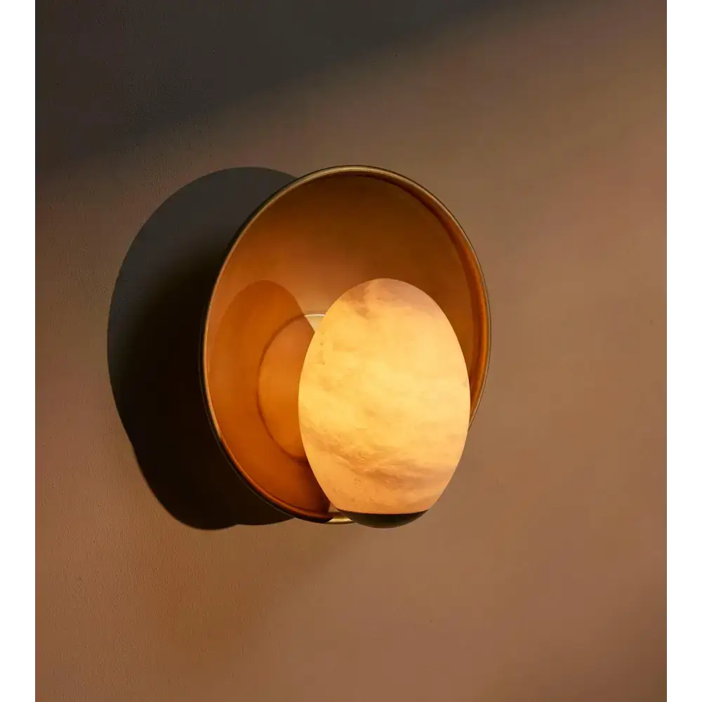 Alabaster Wall Sconce – Solid Brass Backplate Hand-carved Stone - Sconces
