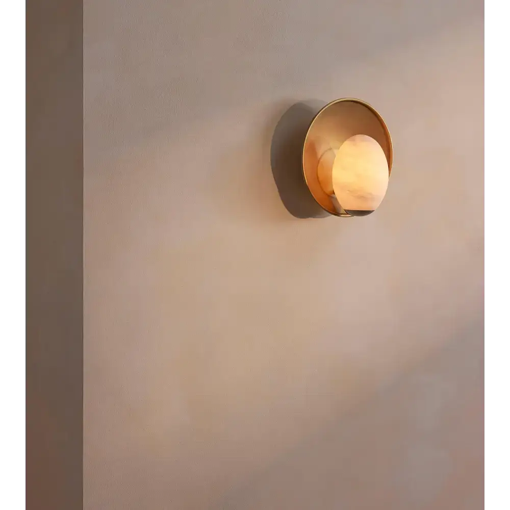 Alabaster Wall Sconce – Solid Brass Backplate Hand-carved Stone - Sconces
