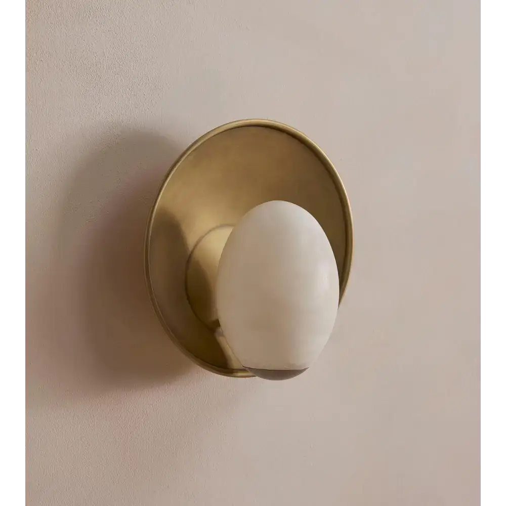 Alabaster Wall Sconce – Solid Brass Backplate Hand-carved Stone - Sconces