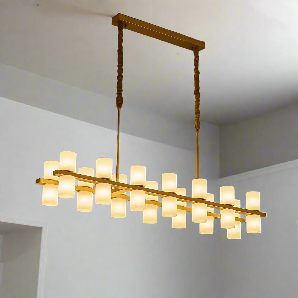 Alabaster Linear Chandelier | Hand-carved Cylinder & Brass Dining Light 85-120cm Modern Room Casalolalights Luxury
