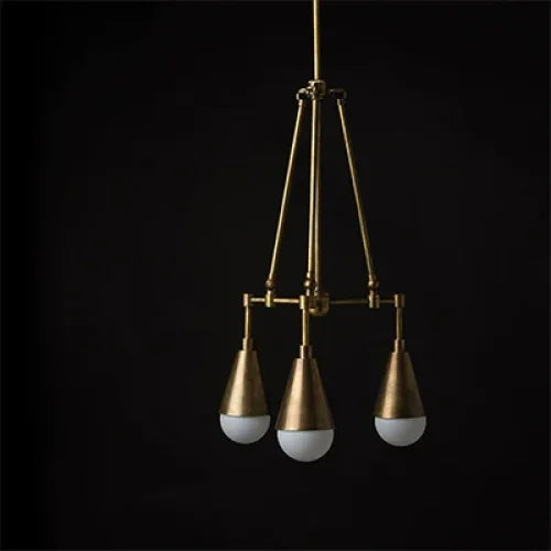 Solid Brass 3-light Chandelier | Mid-century Modern Tapered Pendant | Opaline White Glass | Casalola Lights
