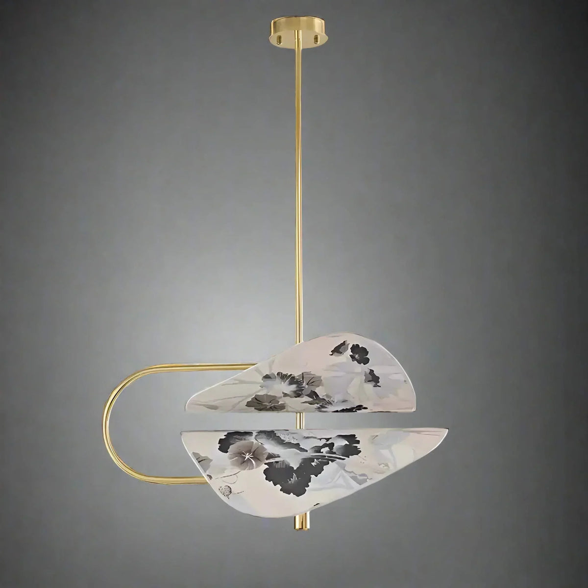 Floral Fabric Pendant White and Brass | Glare Free Lit Panel Over a Dining Table Sculptural Shade Casalola Lights