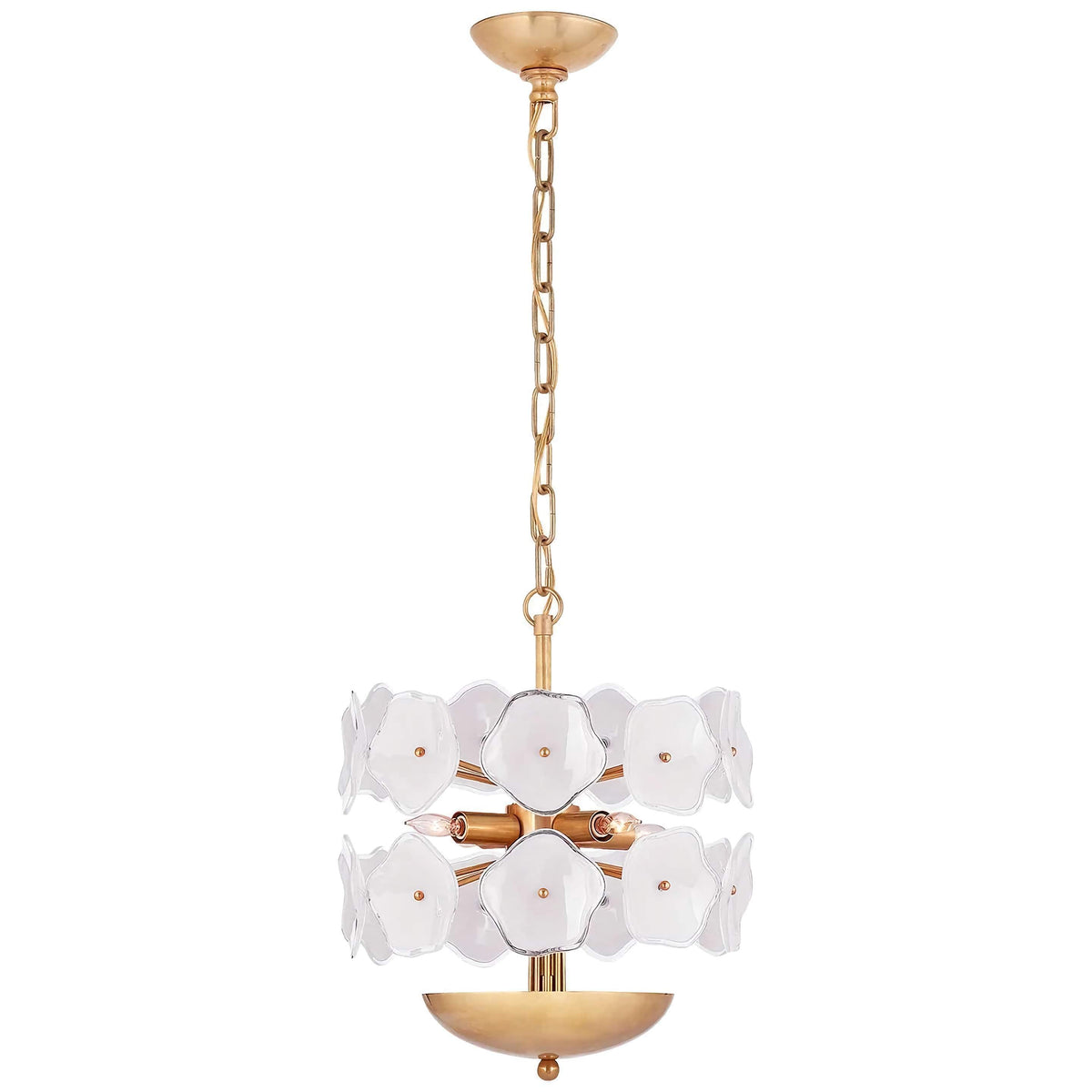 White Glass Flower Chandelier for Dining Room or Bedroom | Brass Frame 13 in Wide Hand Formed Blooms Casalola Lights