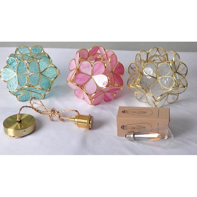 Colorful Glass Pendant Lamp | Round Flower Hanging Lights for Living Room Kitchen Dining - Lamps