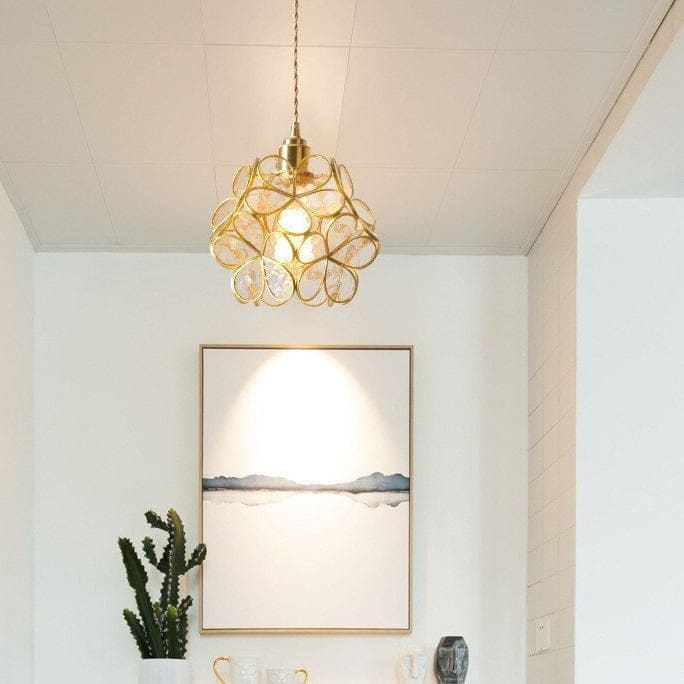 Colorful Glass Pendant Lamp | Round Flower Hanging Lights for Living Room Kitchen Dining - Lamps