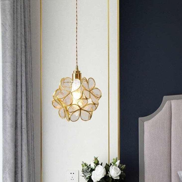 Colorful Glass Pendant Lamp | Round Flower Hanging Lights for Living Room Kitchen Dining - Lamps