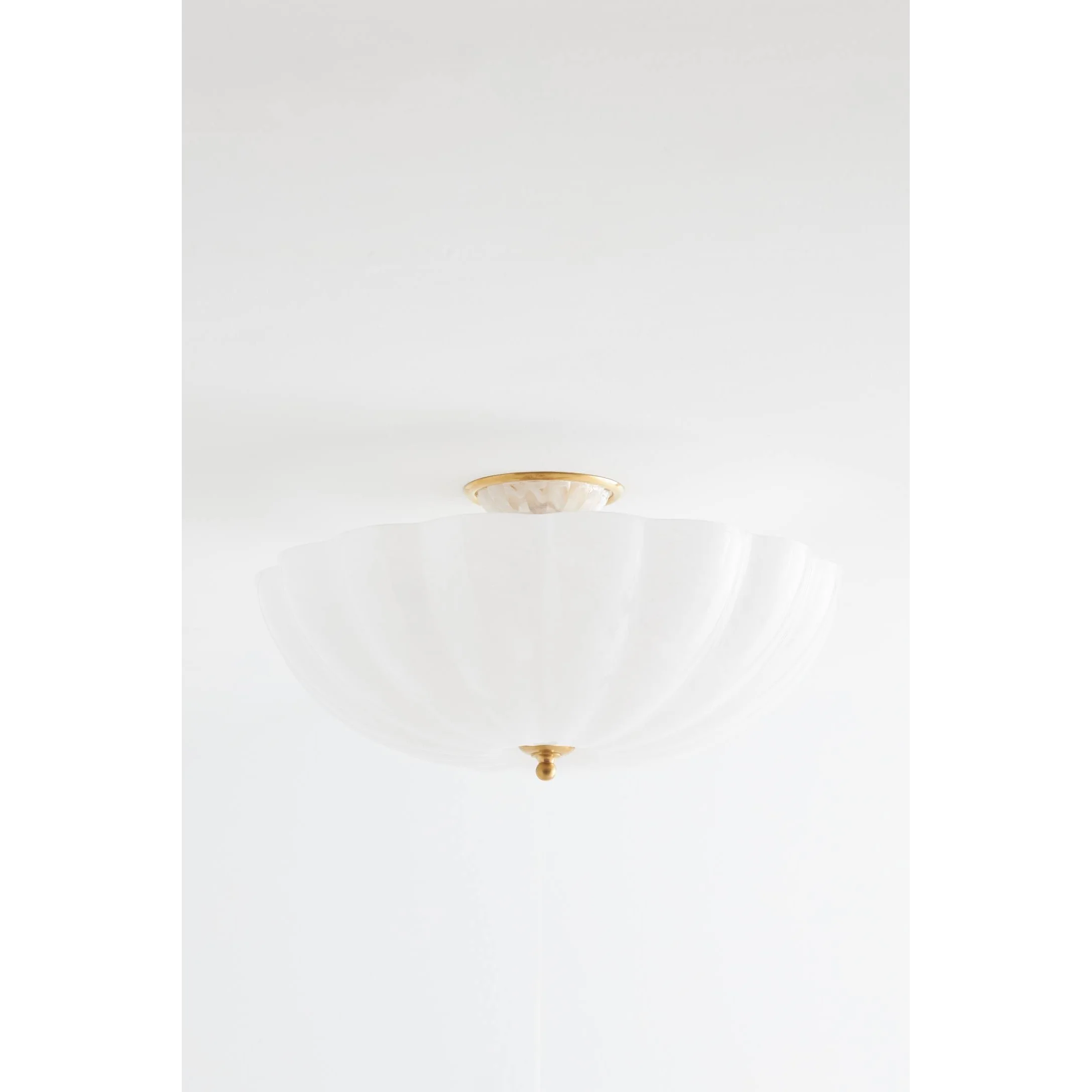 Frosted Glass Bowl Chandelier | Semi Flush Brass Fixture for Foyer