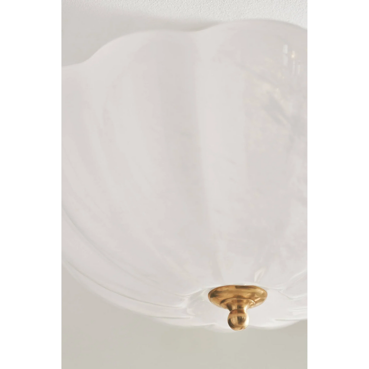 Frosted Glass Semi Flush Mount Ceiling Light for Dining Room | Brass Chains 16 or 21 Inch Scalloped Rim Casalola Lights