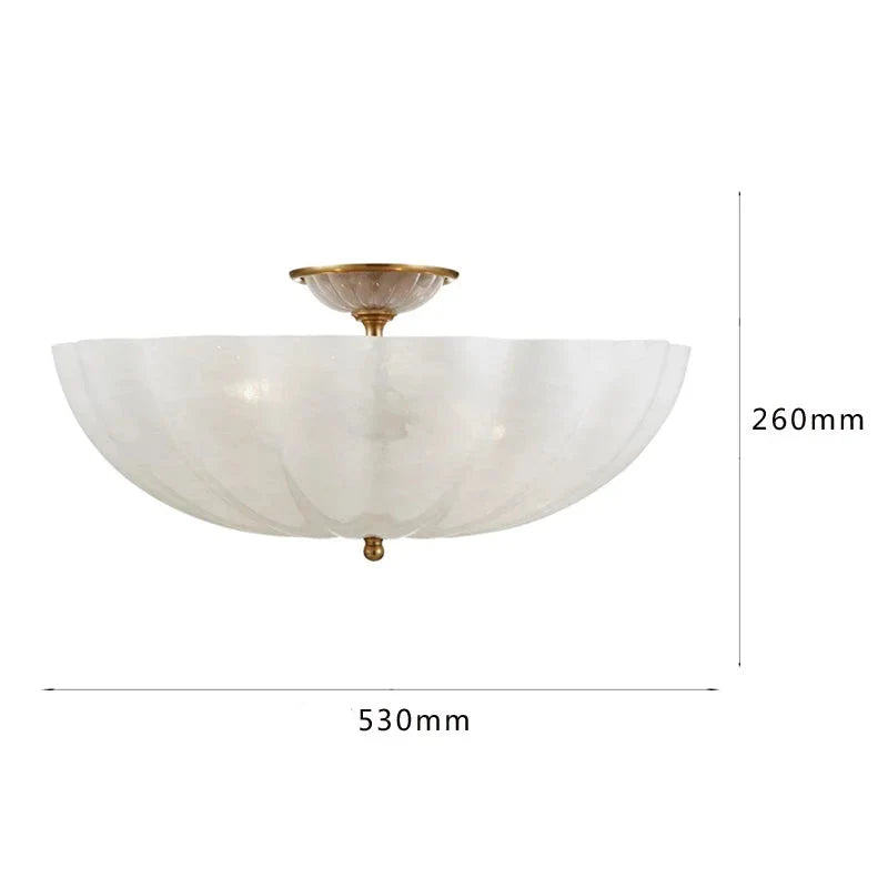 Frosted Glass Semi Flush Mount Ceiling Light for Dining Room | Brass Chains 16 or 21 Inch Scalloped Rim Casalola Lights