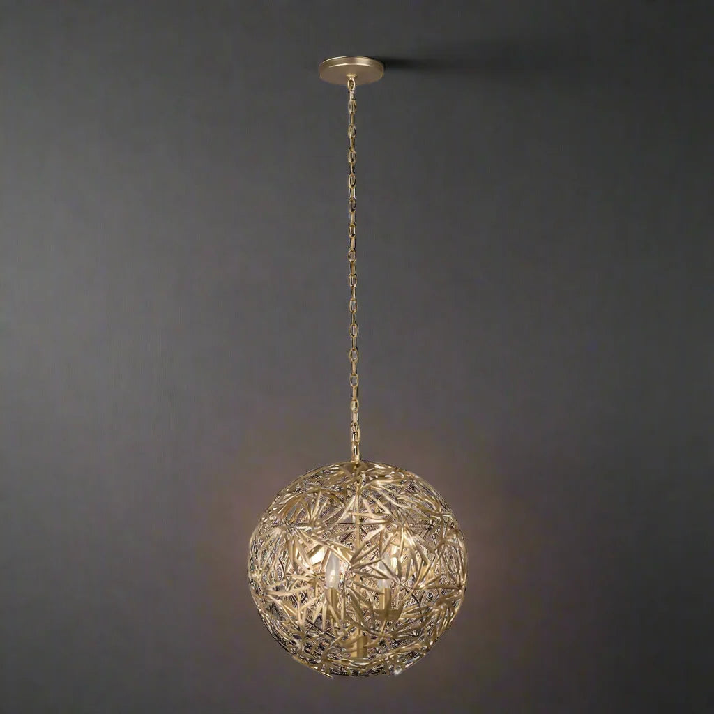 Jardin Gold Sculptural Globe Pendant Light | Artisan Sphere Fixture for Dining & Foyer Installations