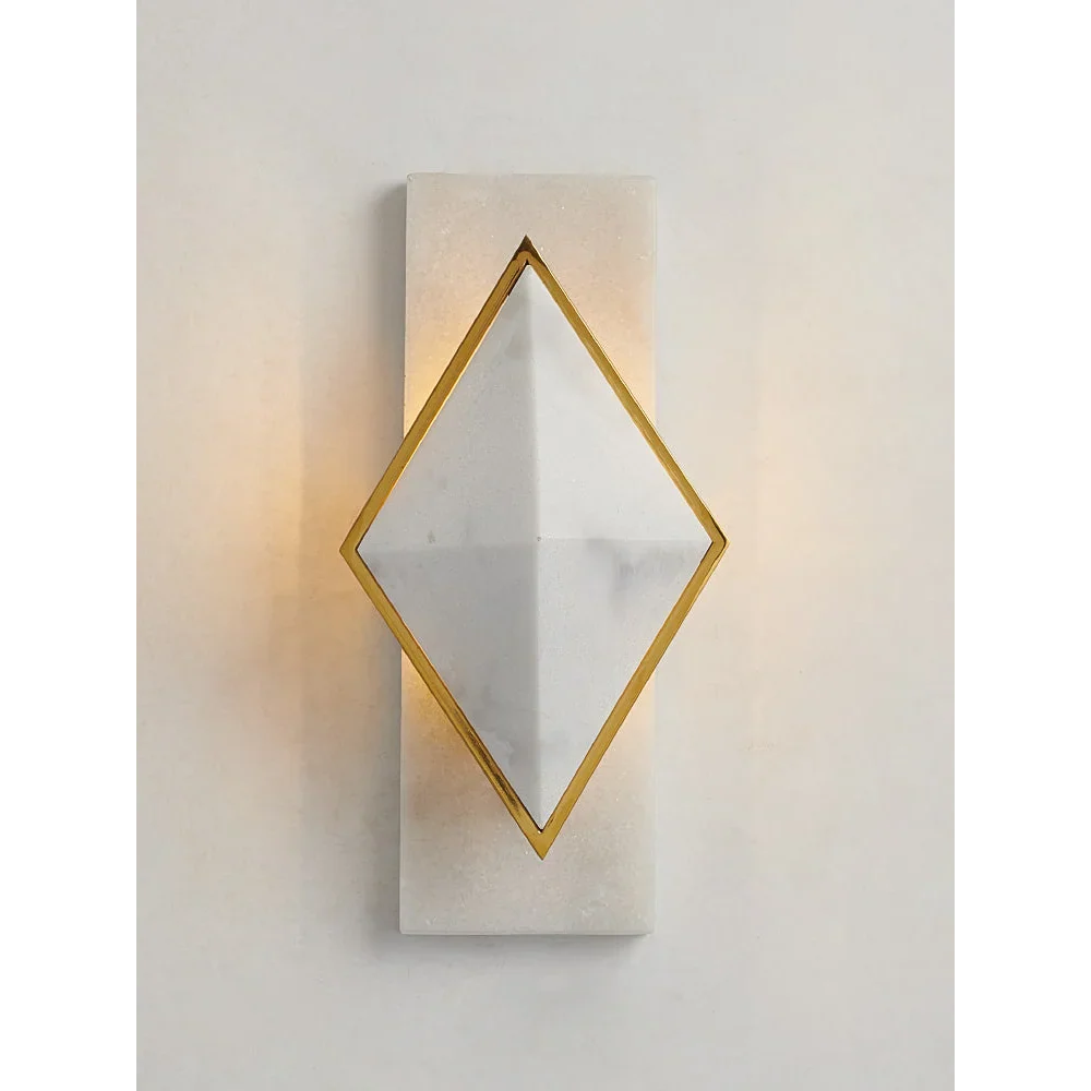 Geometric alabaster sconce in a living room