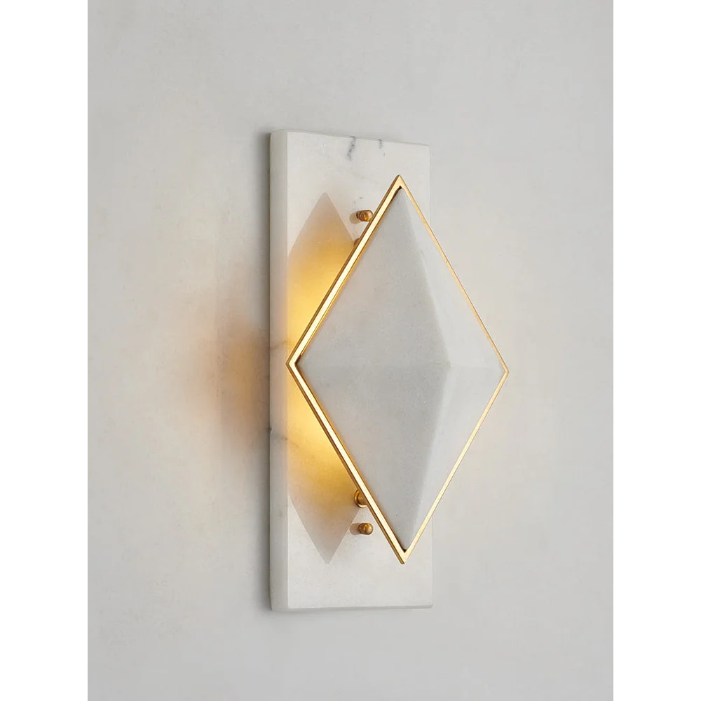 Geometric Alabaster Wall Sconce – Marble & Brass for Hallway Bedroom