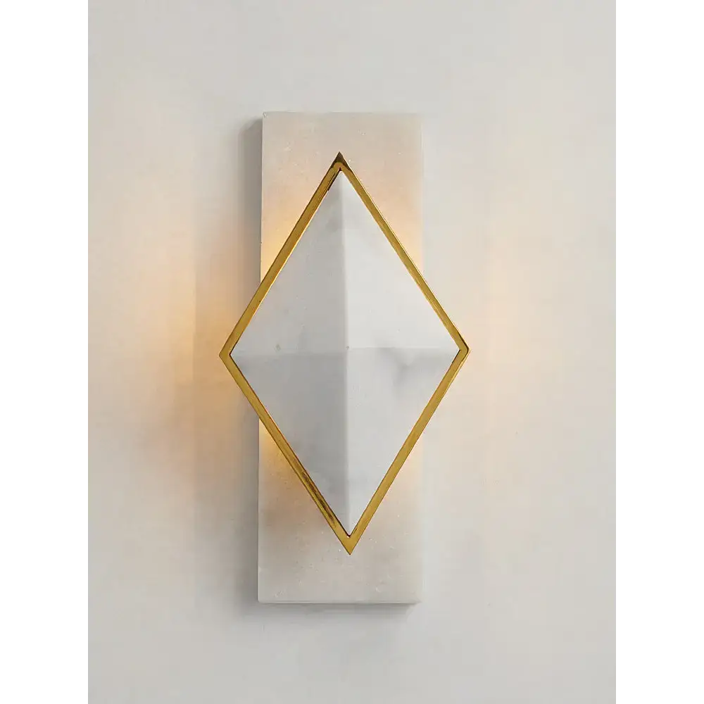 Geometric Alabaster Wall Sconce – Marble & Brass for Hallway Bedroom - Sconces