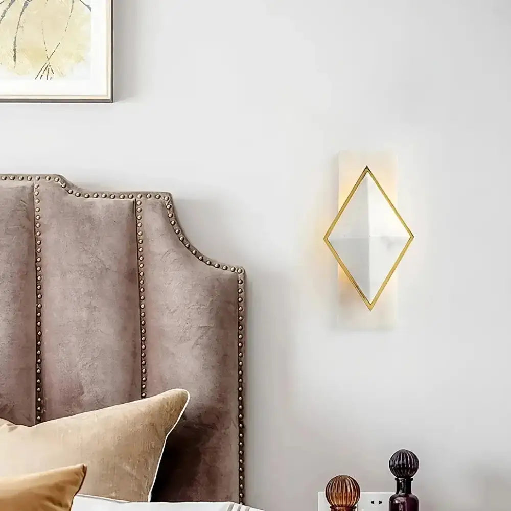 Geometric Alabaster Wall Sconce – Marble & Brass for Hallway Bedroom - Sconces