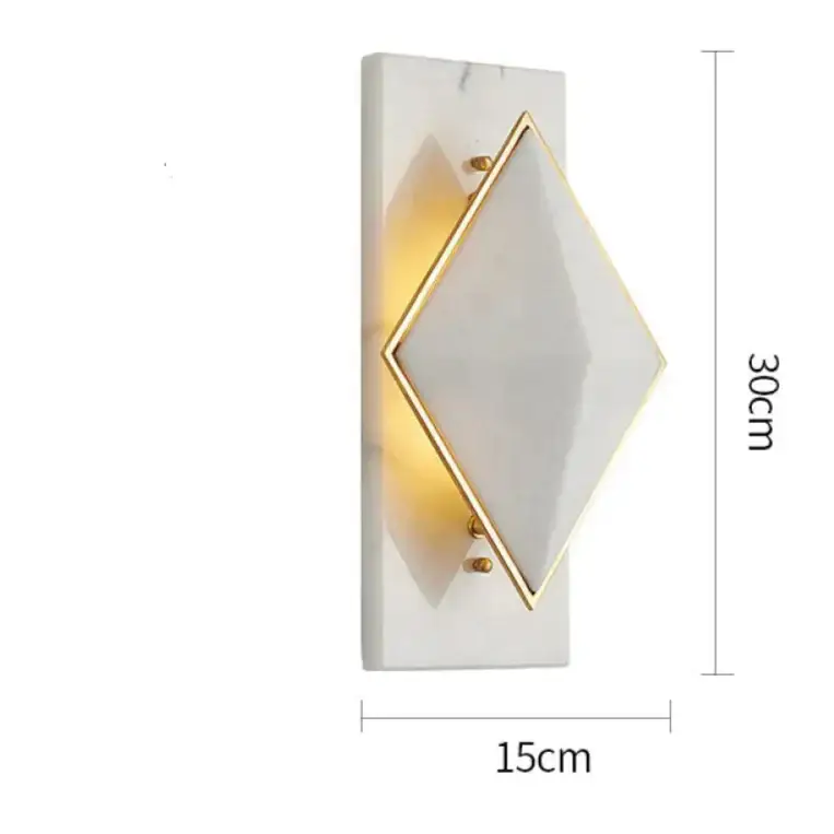 Geometric Alabaster Wall Sconce – Marble & Brass for Hallway Bedroom - Sconces