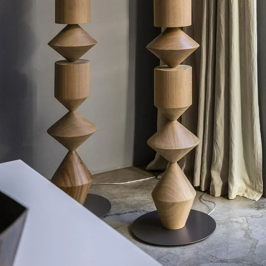 Geometric Iron Floor Lamp Black White or Walnut | 153cm Tall Up & Down Light Dimmable Option Casalola Lights Luxury