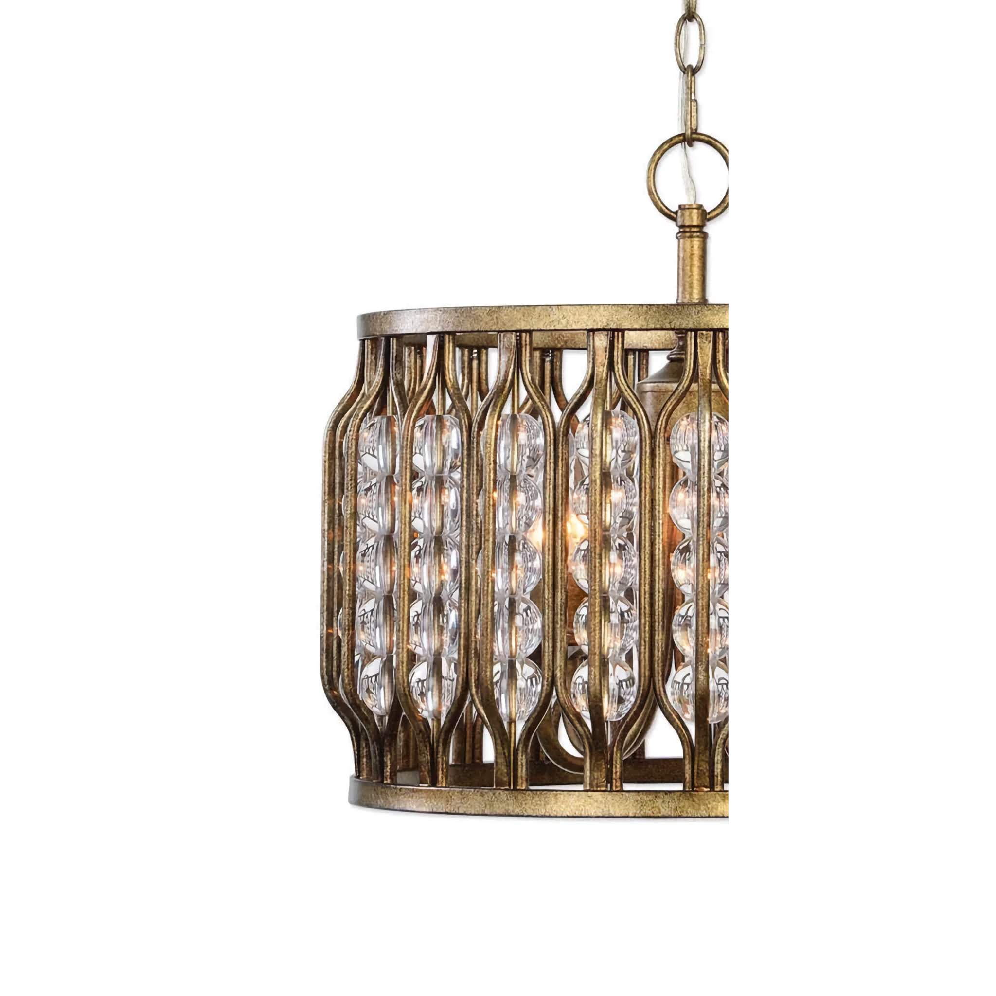Handcrafted Antique-gold Drum Chandelier with Crystal Prisms – Elegant Dining Room & Entryway Pendant Lighting