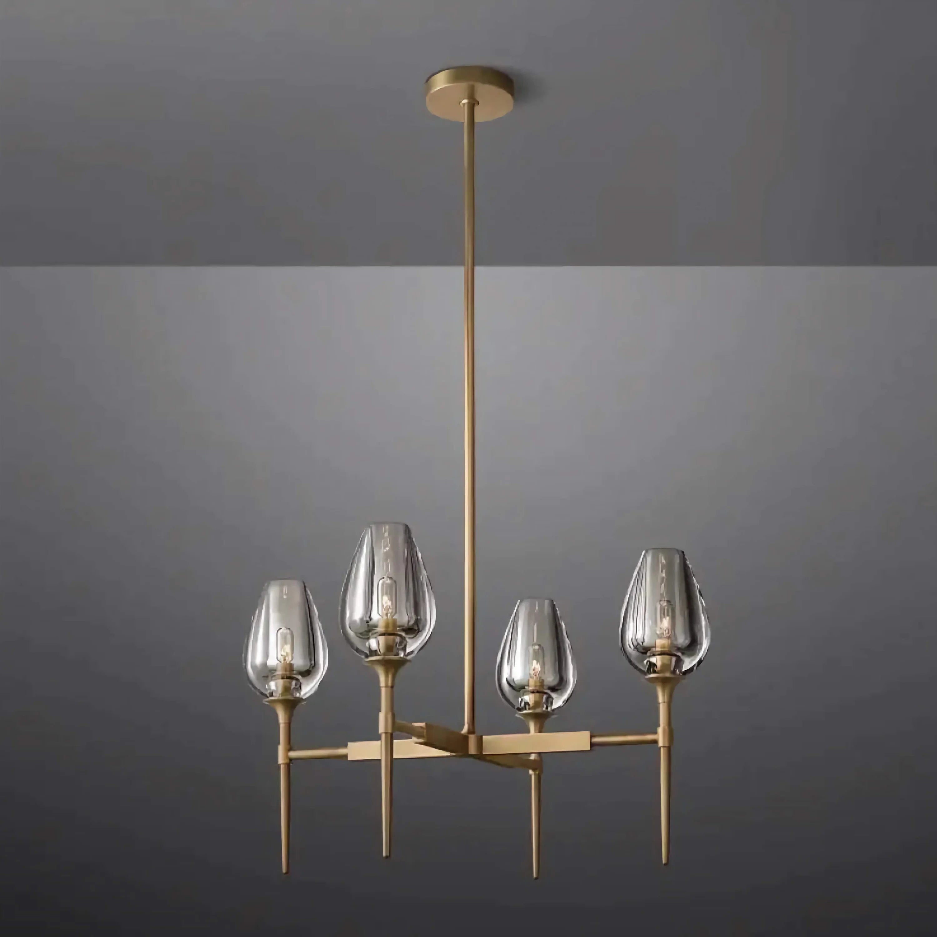 Smoked glass chandelier in a living room