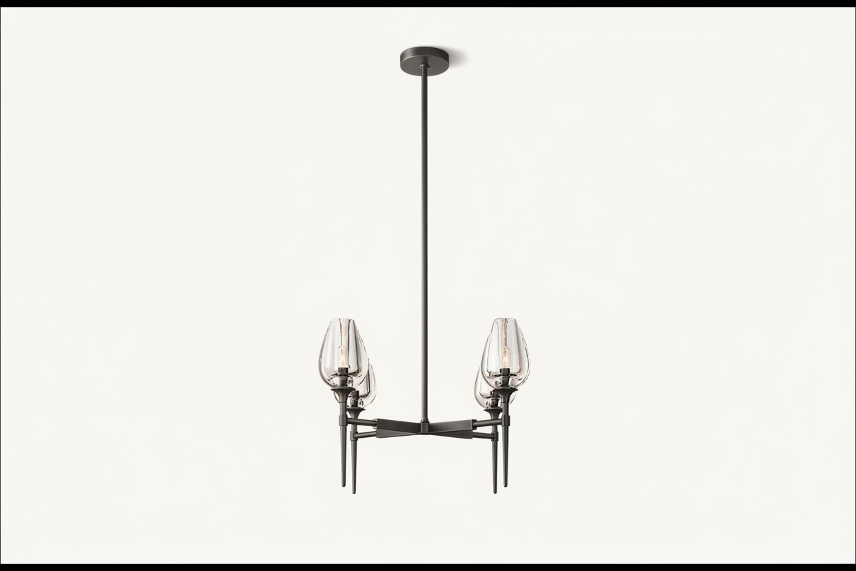Smoked glass chandelier glowing warm