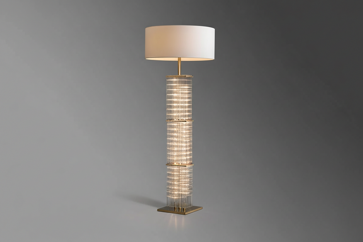 Copper & Glass Cage 3 Light Floor Lamp Fabric Shade | 150cm Tall E26/e27 Industrial Ambient Casalola Lights Luxury