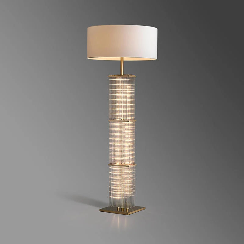 Copper & Glass Cage 3 Light Floor Lamp Fabric Shade | 150cm Tall E26/e27 Industrial Ambient Casalola Lights Luxury