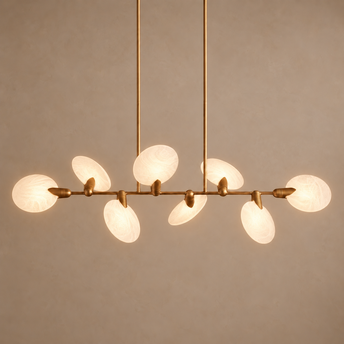 Linear Glass Disc Chandelier for Kitchen Island Brass | Integrated Led Glare Free Dimmable Option Casalola Lights