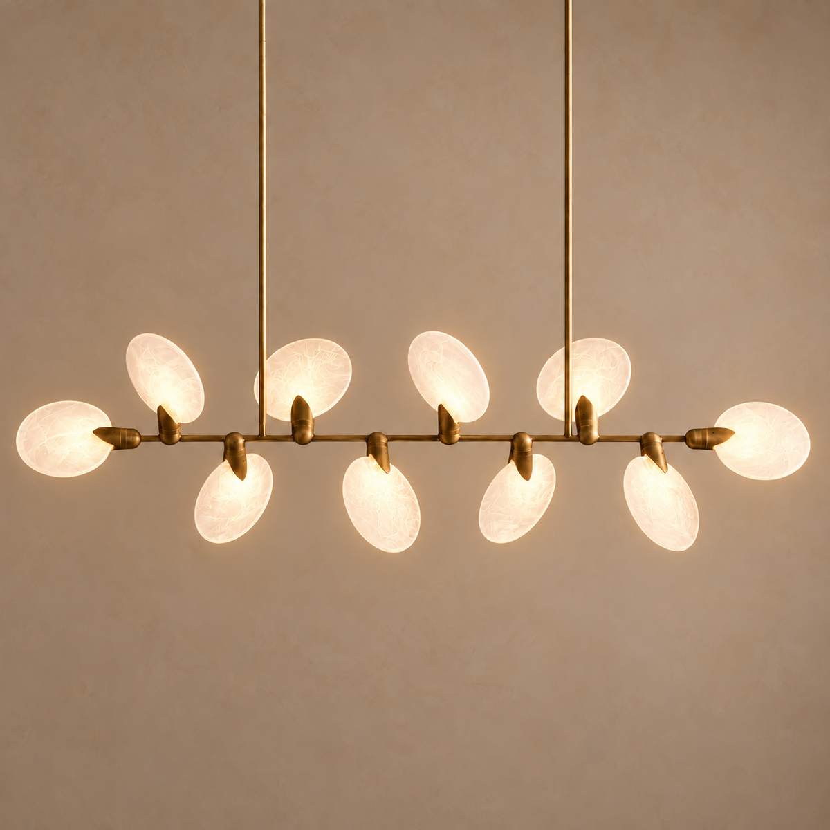 Linear Glass Disc Chandelier for Kitchen Island Brass | Integrated Led Glare Free Dimmable Option Casalola Lights