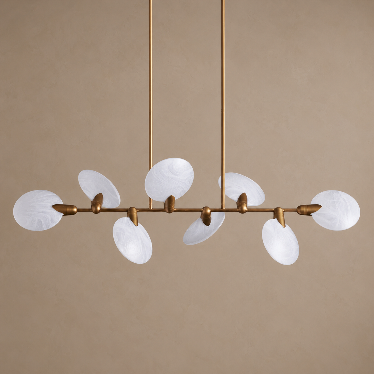 Linear Glass Disc Chandelier for Kitchen Island Brass | Integrated Led Glare Free Dimmable Option Casalola Lights