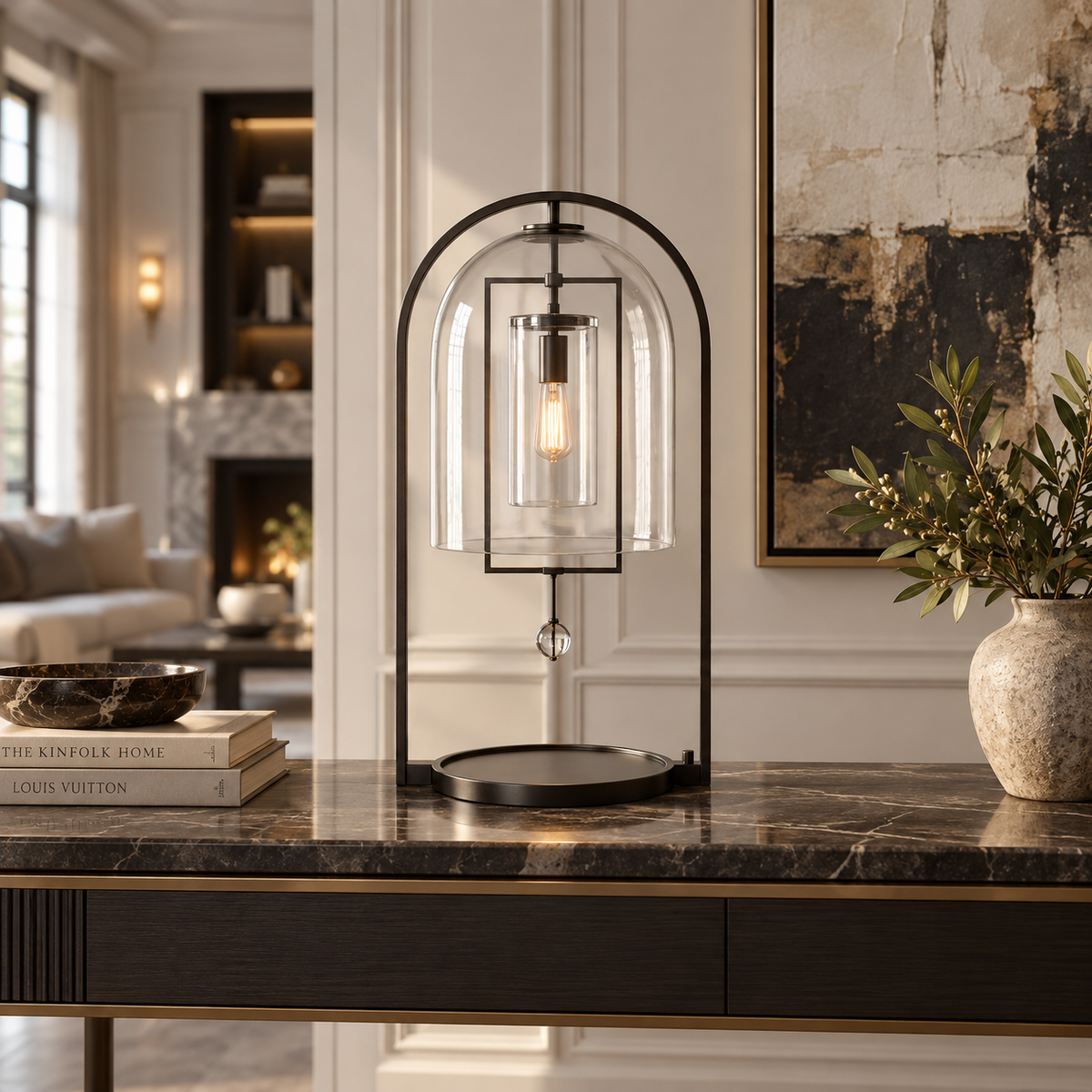 Black Glass Dome Table Lamp for Bedside and Console | Bell Shade Modern 45 Cm Casalola Lights Luxury Lamps Interior
