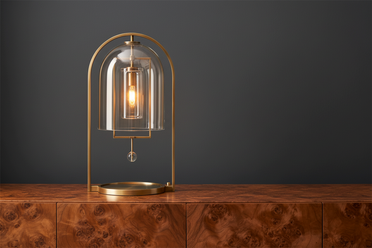 Gold Brass Table Lamp with Glass Dome Shade for Bedroom and Living Room | Bedside or Console Modern Casalola Lights