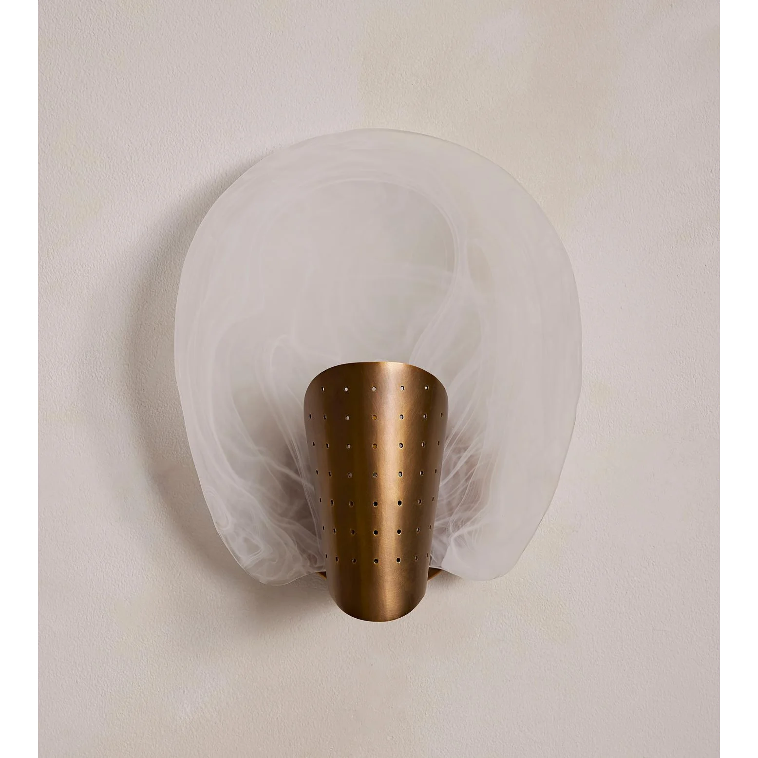 Glass Wall Sconce – Aged Brass & Perforated Metal