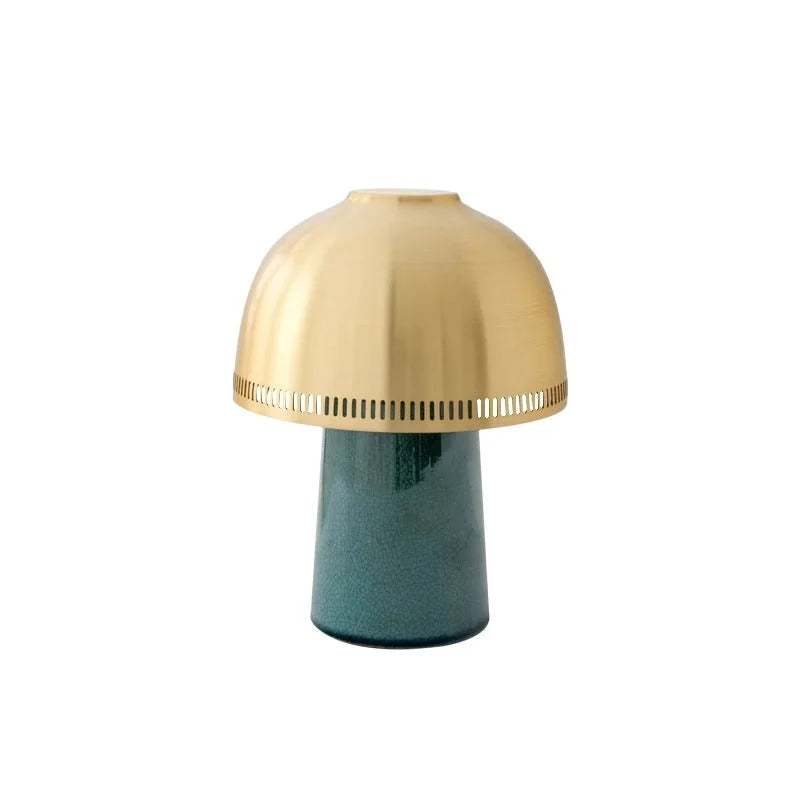 Green Crackle Glaze Ceramic Table Lamp | Brass Dome Sculptural Light