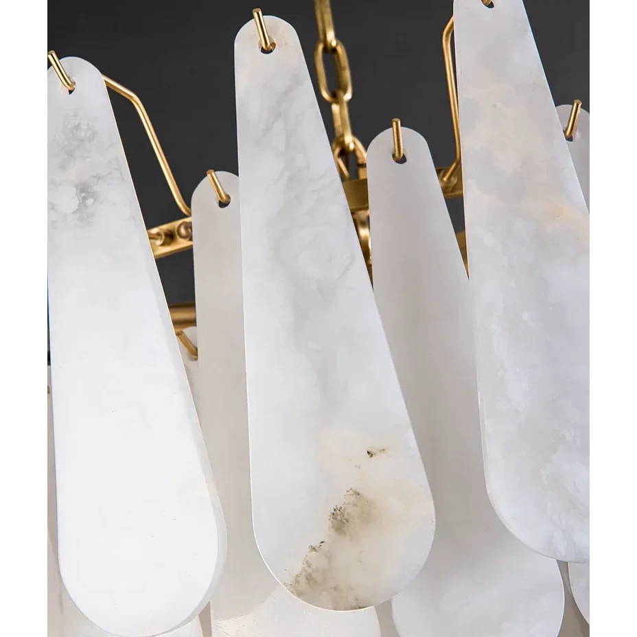 Teardrop alabaster chandelier in a bedroom