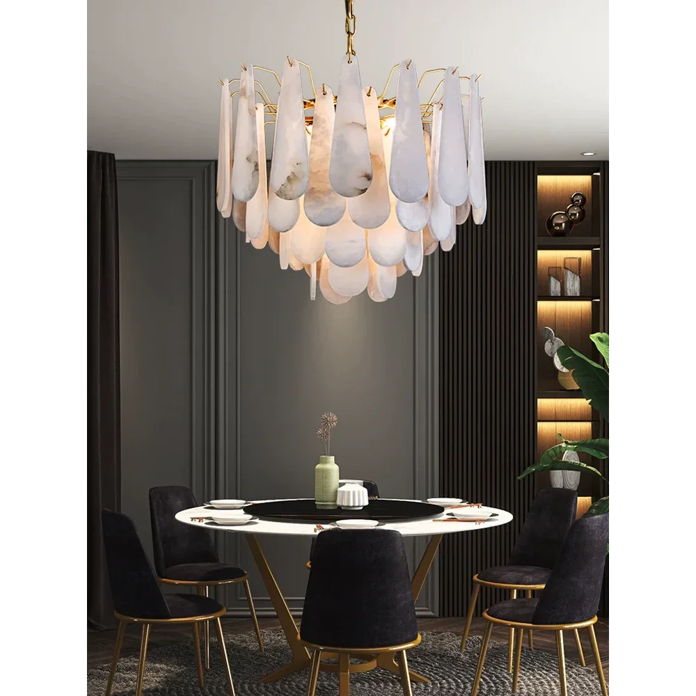 Tiered Chandelier 31’’ Alabaster Teardrop – Modern Brass Dining Room Casalolalights Luxury Lamps for Interior Designers