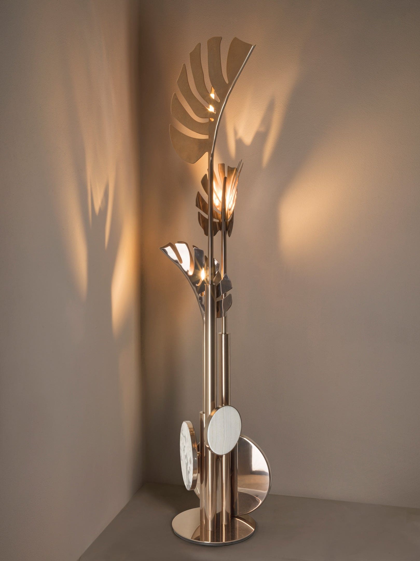 Gold Leaf Floor Lamp | Sculptural Botanical Lighting with Marble - Lamps