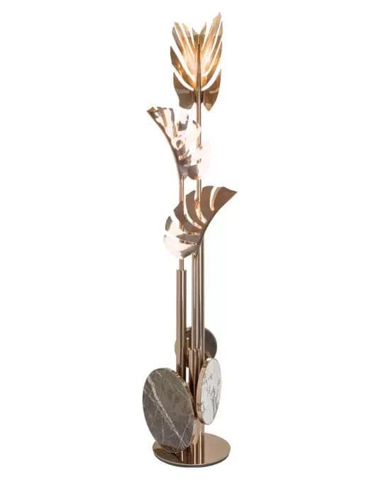Gold Leaf Floor Lamp | Sculptural Botanical Lighting with Marble - Lamps