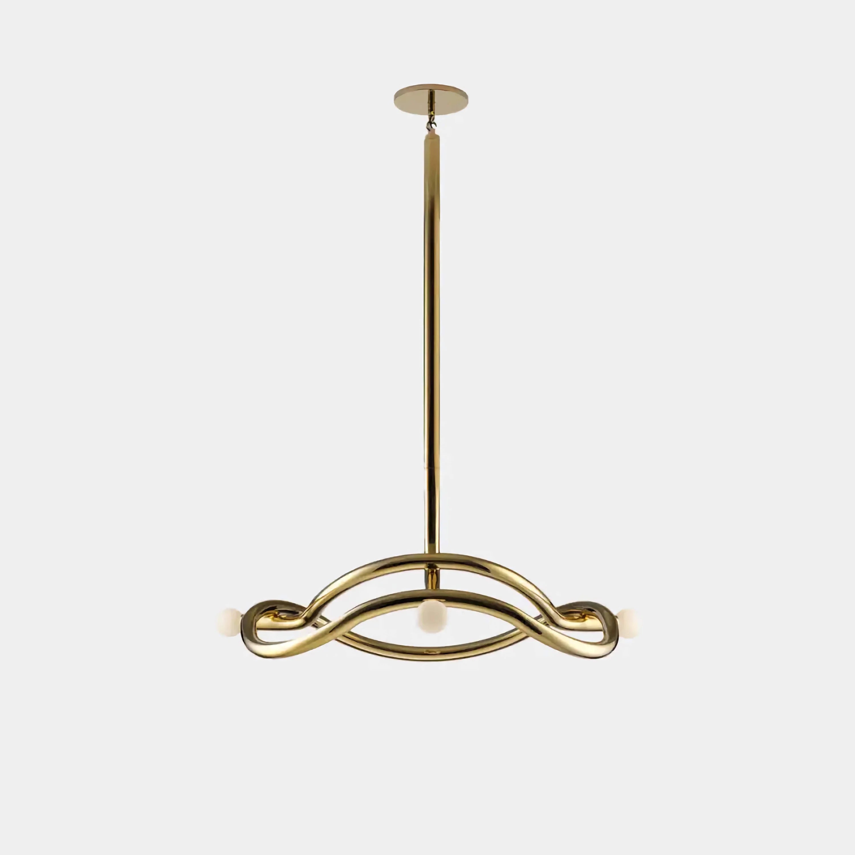 Brass Mid Century Chandelier | Sculptural 4 Light Pendant with Opal Globes | Statement Fixture for Dining or Lounge