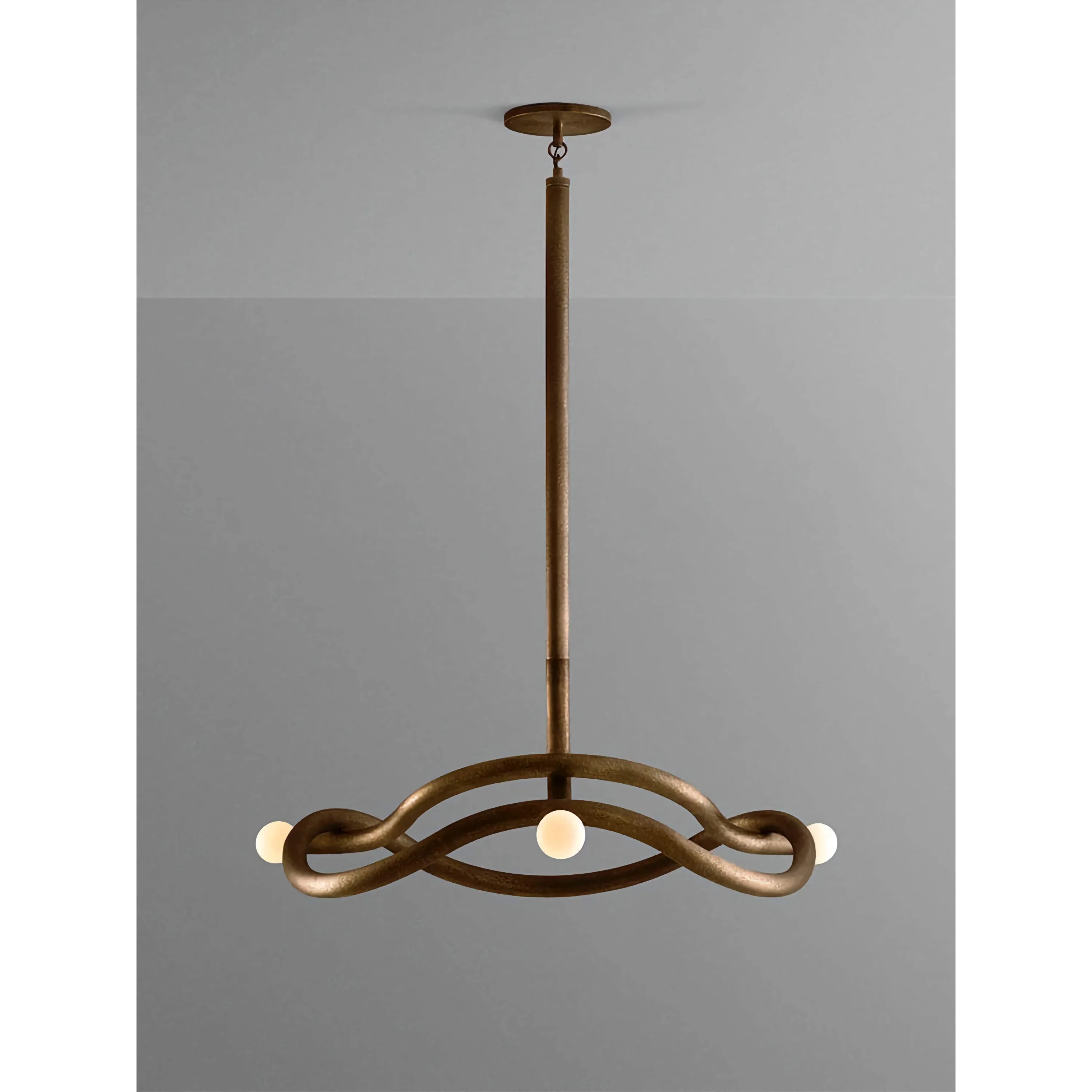 Brass Mid Century Chandelier | Sculptural 4 Light Pendant with Opal Globes | Statement Fixture for Dining or Lounge