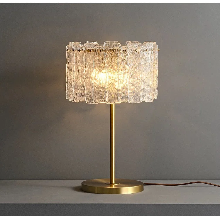 Textured glass and brass table lamp full view