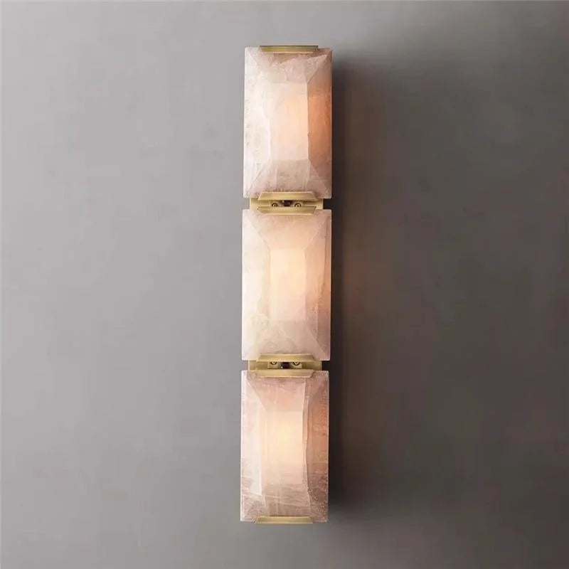 Gold Triple Calcite & Copper Wall Sconce | Stacked Stone-column Modern Staircase Hallway Casalolalights Luxury Lamps