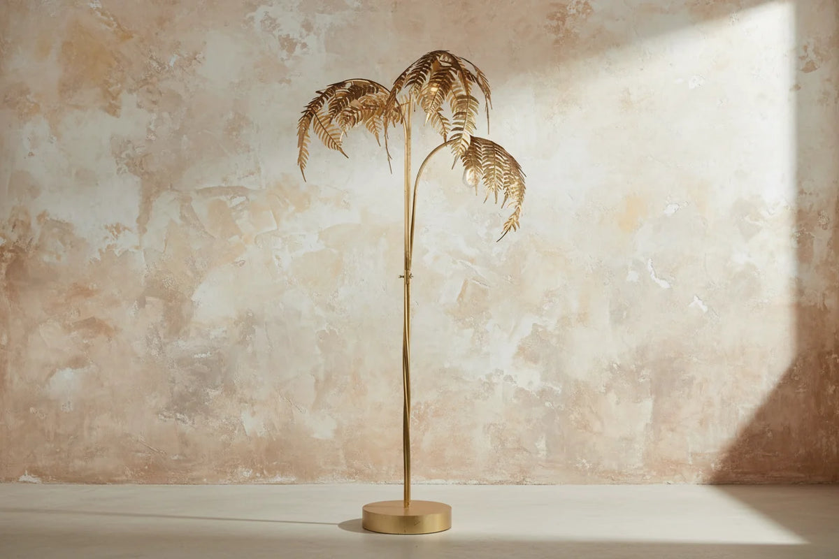 Gold Palm Tree Floor Lamp Stainless Steel | 186cm Tall Weighted Base Integrated Led Entryway Sculpture Casalola Lights