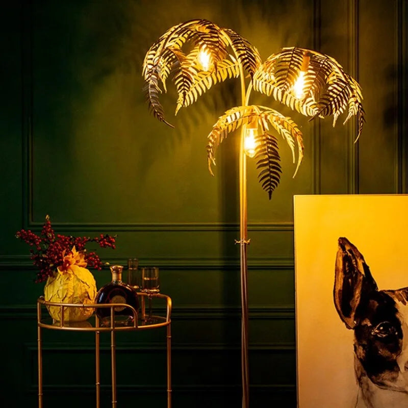 Gold Palm Tree Floor Lamp Stainless Steel | 186cm Tall Weighted Base Integrated Led Entryway Sculpture Casalola Lights