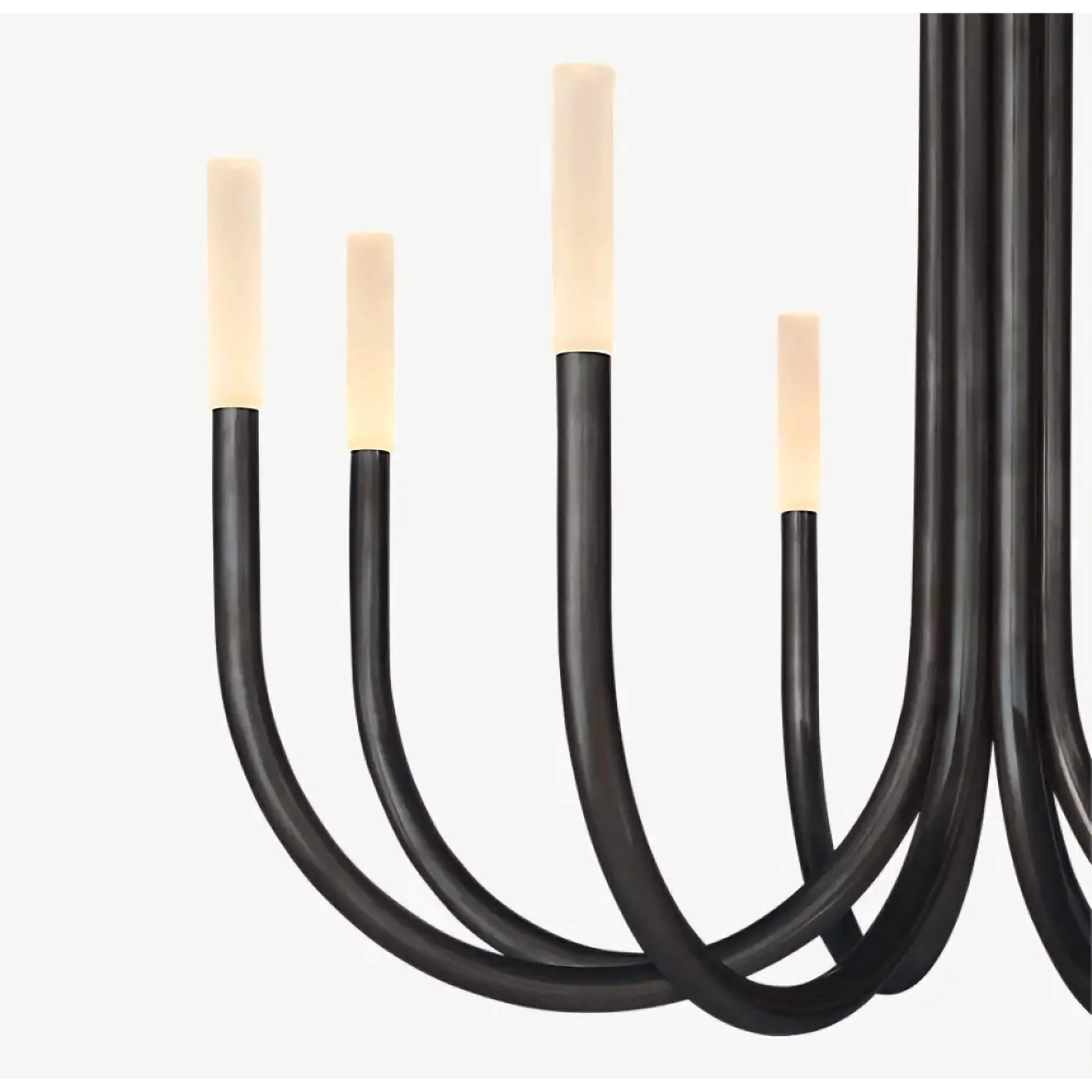 Copper candelabra chandelier over a dining table
