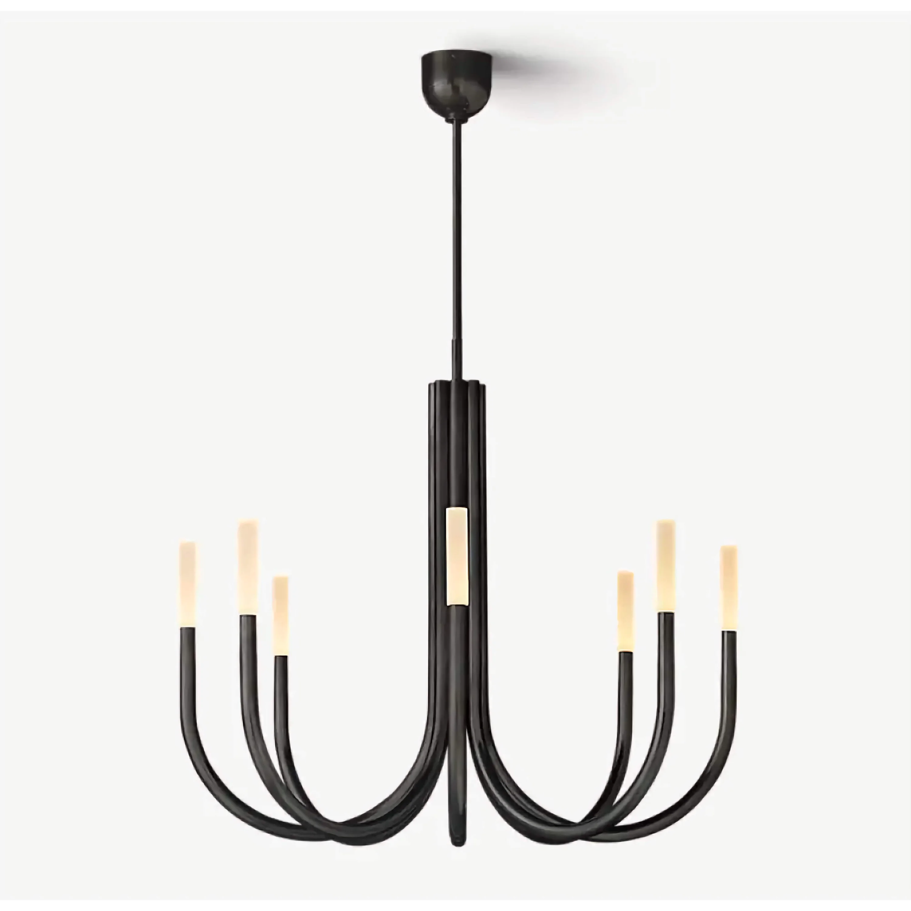 Curved copper arm and frosted glass cap detail