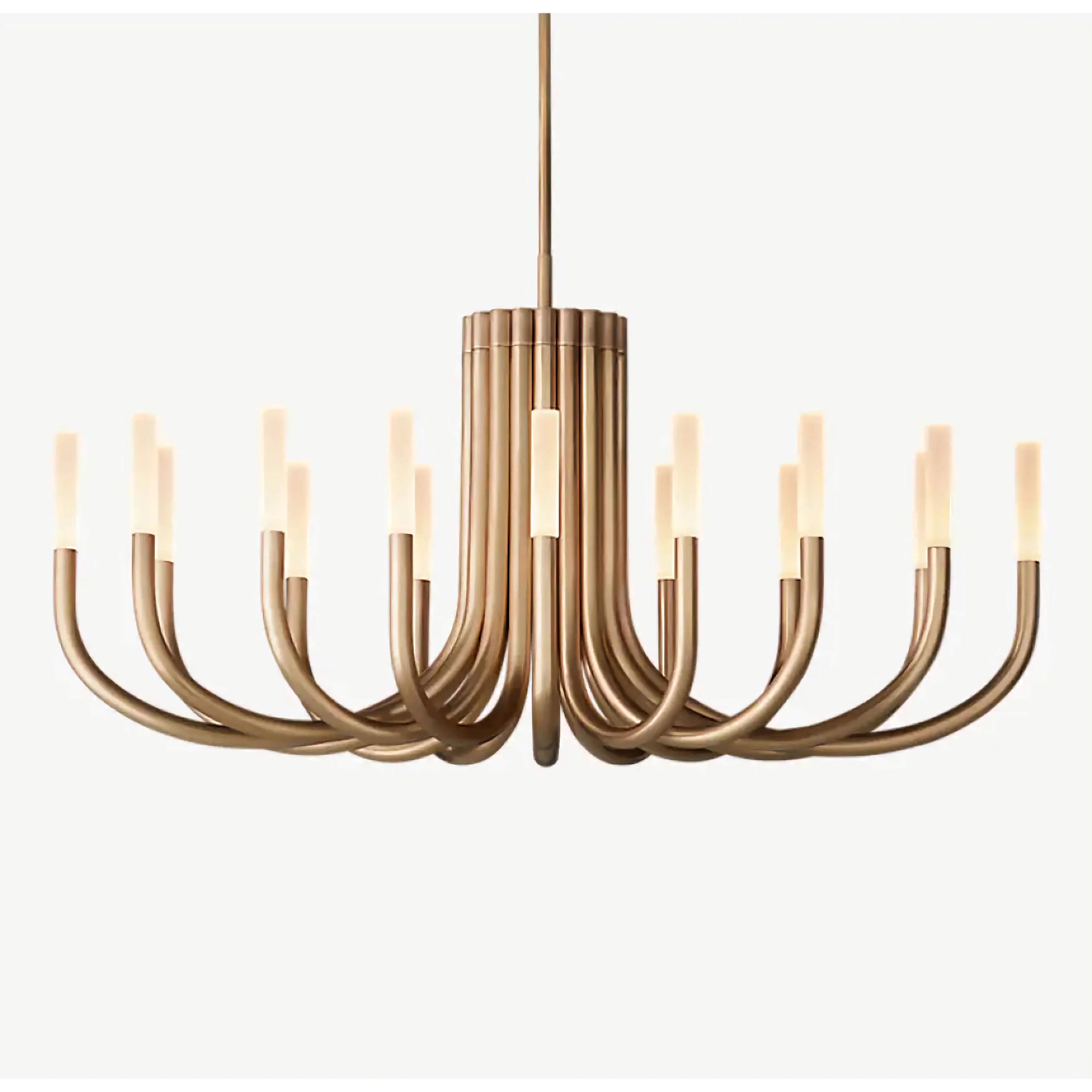 Curved Copper Candelabra Chandelier | 18 Light Sculptural Fixture | Opal Diffuser Lighting for Dining or Grand Entry