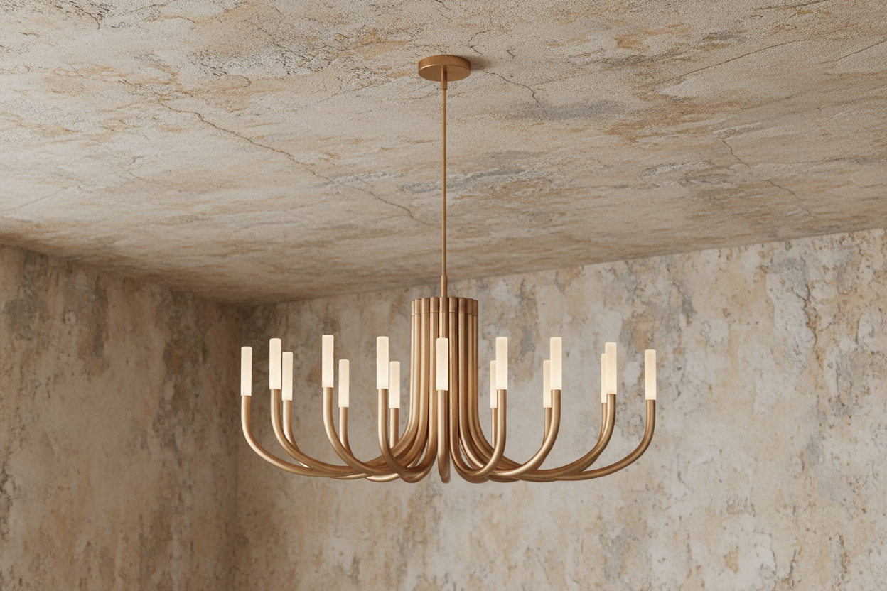 Grand copper candelabra chandelier full view